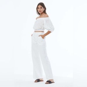 NWT Young Fabulous & Broke White Cotton Wide Leg Ryker Trousers Pants| Size XS